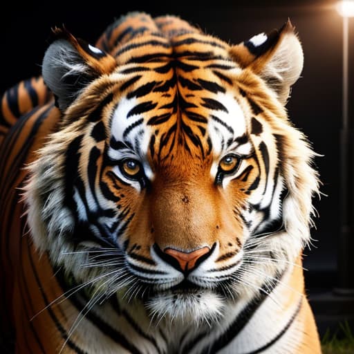  Create a striking image of a robotic tiger, its metallic fur gleaming under the light with eyes aglow, evoking a sense of both power and futuristic elegance.