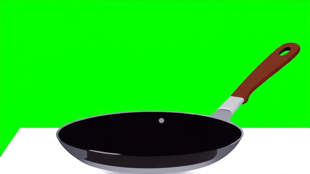  flat illustration, flaticon, (illustration:1.15), cast iron frying pan on green screen ar 16:9, [cory loftis, strobist, pascal campion :: 0.2]