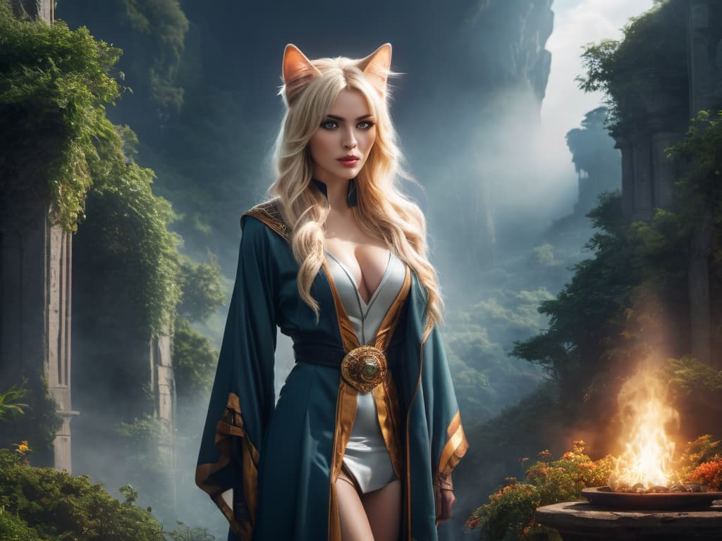   hdr photo of man, science fiction, blonde hair, mage robes, cat ears. high dynamic range, vivid, rich details, clear shadows and highlights, realistic, intense, enhanced contrast, highly detailed, oil painting hyperrealistic, full body, detailed clothing, highly detailed, cinematic lighting, intricate, sharp focus, f/1. 8, 85mm, (centered image composition), (professionally color graded), ((bright soft diffused light)), volumetric fog, trending on instagram, trending on tumblr, hdr 4k, 8k hyperrealistic, full body, detailed clothing, highly detailed, cinematic lighting, stunningly beautiful, intricate, sharp focus, f/1. 8, 85mm, (centered image composition), (professionally color graded), ((bright soft diffused light)), volumetric fog, trending on instagram, trending on tumblr, HDR 4K, 8K