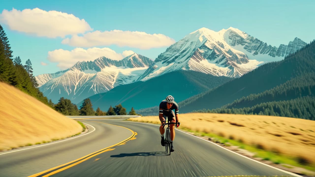  a split scene: on one side, a sleek road bike gliding along a smooth, winding road with distant mountains; on the other, a sturdy urban cycling bike navigating bustling city streets, surrounded by tall buildings and vibrant street life. hyperrealistic, full body, detailed clothing, highly detailed, cinematic lighting, stunningly beautiful, intricate, sharp focus, f/1. 8, 85mm, (centered image composition), (professionally color graded), ((bright soft diffused light)), volumetric fog, trending on instagram, trending on tumblr, HDR 4K, 8K