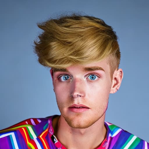 portrait+ style British LGBT queer Tiktok personality blonde hunk dude face