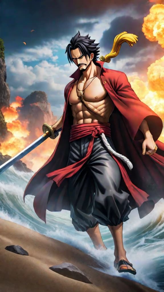  anime art: gol d. roger, gol d. zebex, shanks, dracule mihawk, garp, and usopp showcase their powerful haki abilities in one piece. hyperrealistic, full body, detailed clothing, highly detailed, cinematic lighting, stunningly beautiful, intricate, sharp focus, f/1. 8, 85mm, (centered image composition), (professionally color graded), ((bright soft diffused light)), volumetric fog, trending on instagram, trending on tumblr, HDR 4K, 8K