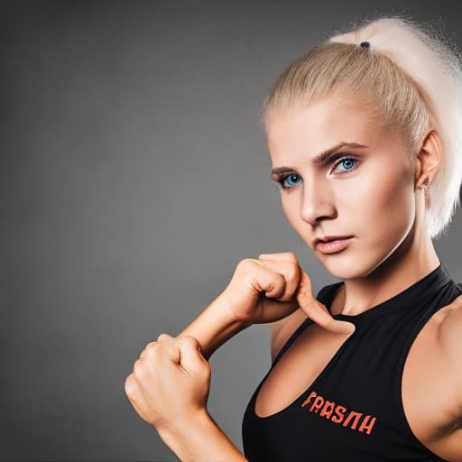 portrait+ style Russian lesbian queer fitness trainer blonde female face