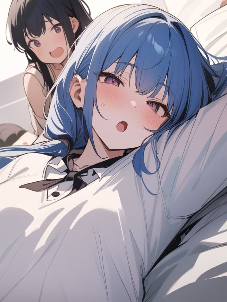  blue hair, twin tail, , , , woman inserted in women,, sheet girls, gles girls, girls wearing gles, herola, s, and ren, small s, infants body type, open your mouth and scream, the 's mouth is inserted, masterpiece, best quality,8k,ultra detailed,high resolution,an extremely delicate and beautiful,hyper detail