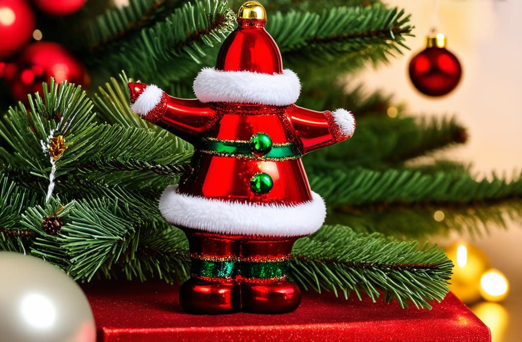  shot of a christmas [объект] figurine, festive and colorful, detailed, made of glass, red and white colours ar 3:2 {prompt}, maximum details