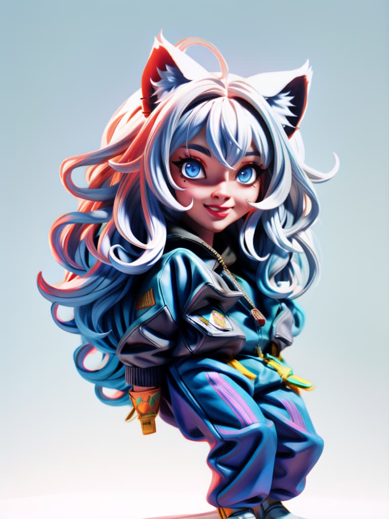  full body,chibi, Masterpiece, of the best quality, 1 male, with short white hair, bangs, blue eyes, and fox ears as an orc. He is very handsome, wearing a black hoodie, with slightly curled hair and a mole at the corner of his eye. He smiles very spoiled, with a white background hyperrealistic, full body, detailed clothing, highly detailed, cinematic lighting, stunningly beautiful, intricate, sharp focus, f/1. 8, 85mm, (centered image composition), (professionally color graded), ((bright soft diffused light)), volumetric fog, trending on instagram, trending on tumblr, HDR 4K, 8K