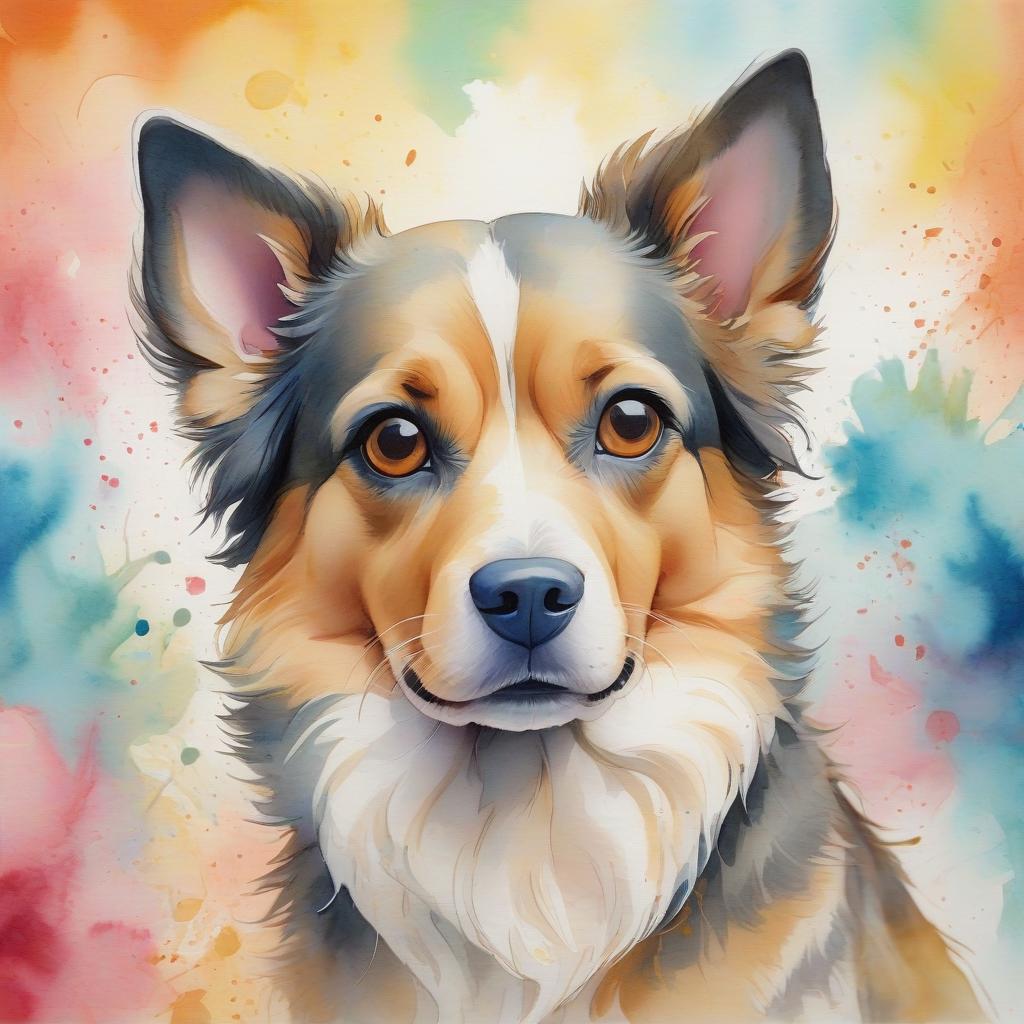  watercolor painting cute dog on a colored watercolor background painted in watercolor . vibrant, beautiful, painterly, detailed, textural, artistic