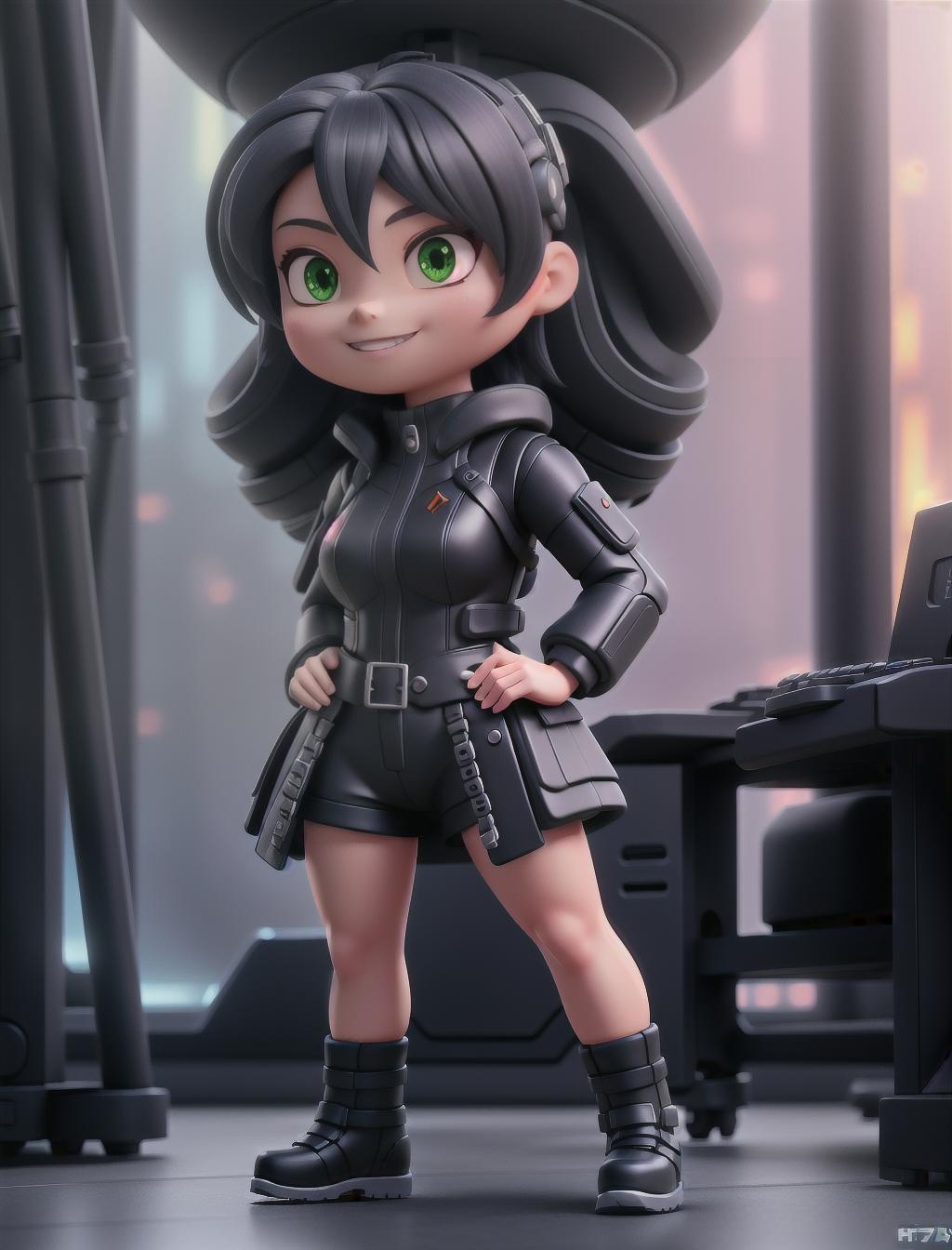  chibi roblox character in a cyberpunk outfit preparing for battle in her spaceship hyperrealistic, full body, detailed clothing, highly detailed, cinematic lighting, stunningly beautiful, intricate, sharp focus, f/1. 8, 85mm, (centered image composition), (professionally color graded), ((bright soft diffused light)), volumetric fog, trending on instagram, trending on tumblr, HDR 4K, 8K