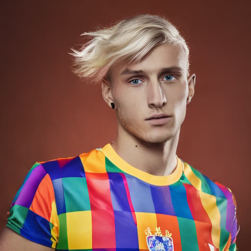 portrait+ style Russian LGBT queer footballer blonde hunk dude face