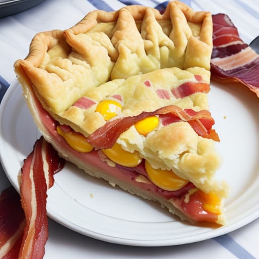  A donkey eating a bacon and egg pie