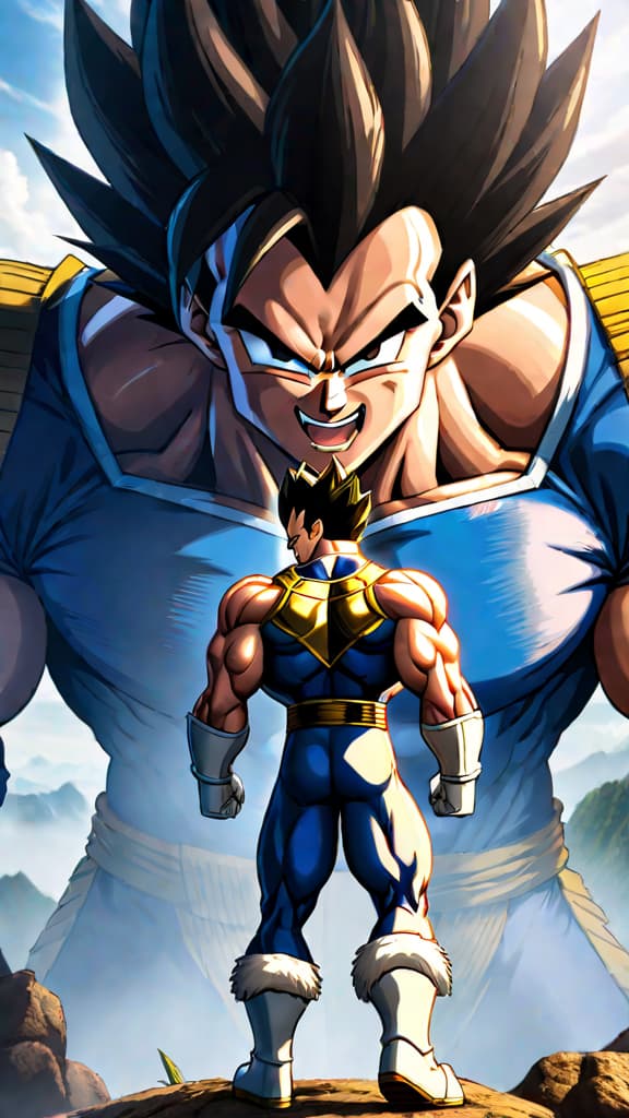  an anime image of vegeta transforming into the great ape during the saiyan saga in dragon ball z. hyperrealistic, full body, detailed clothing, highly detailed, cinematic lighting, stunningly beautiful, intricate, sharp focus, f/1. 8, 85mm, (centered image composition), (professionally color graded), ((bright soft diffused light)), volumetric fog, trending on instagram, trending on tumblr, HDR 4K, 8K