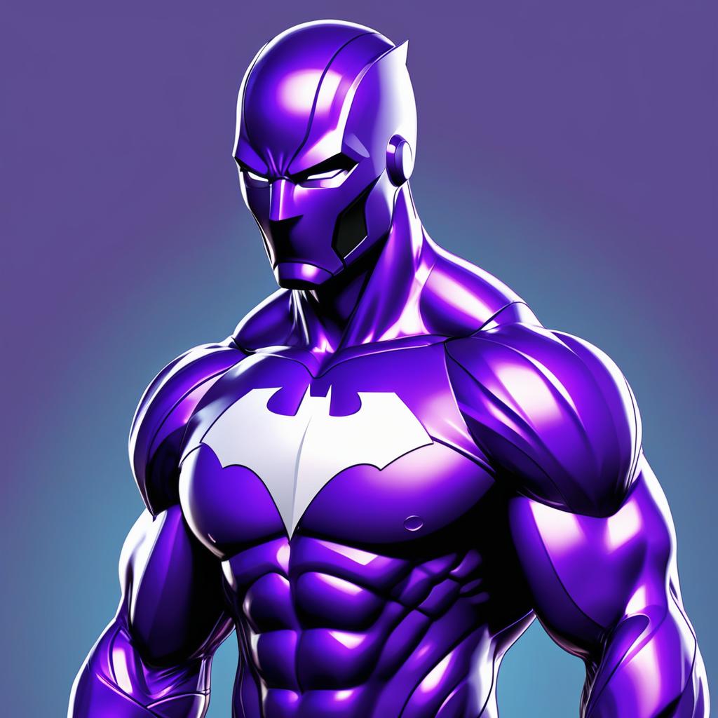  draw a superhero of the bio molecule, protien, use elongated, fibrous shape, and the color violet, award winning, professional, highly detailed, masterpiece