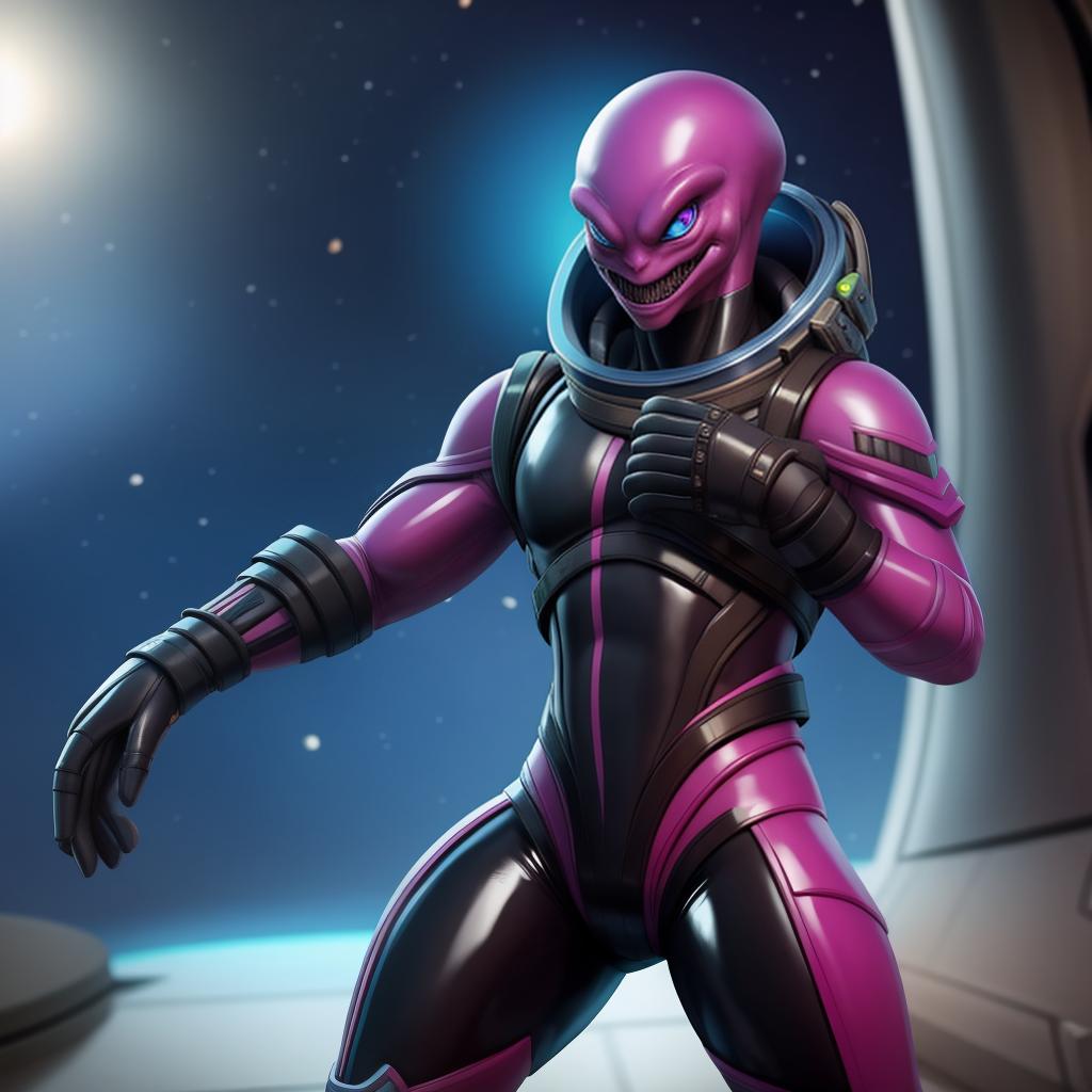  Evil alien commander (Fortnite), full body, rubber alien space suit, open eyes, masterpiece, 4k, fine details,