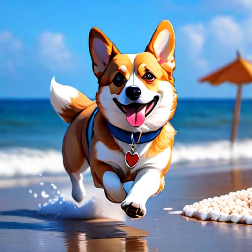  a corgi running down the beach with a big fedora. The image should be photorealistic and very realistic. hyperrealistic, full body, detailed clothing, highly detailed, cinematic lighting, stunningly beautiful, intricate, sharp focus, f/1. 8, 85mm, (centered image composition), (professionally color graded), ((bright soft diffused light)), volumetric fog, trending on instagram, trending on tumblr, HDR 4K, 8K