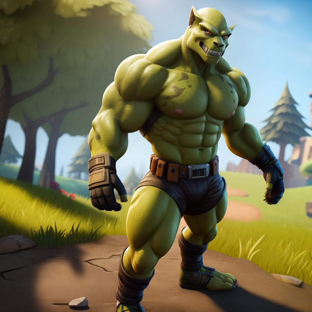  Super mutant (fortnite) full body, gloves, super mutant body, open eyes, masterpiece, 4k, fine details,