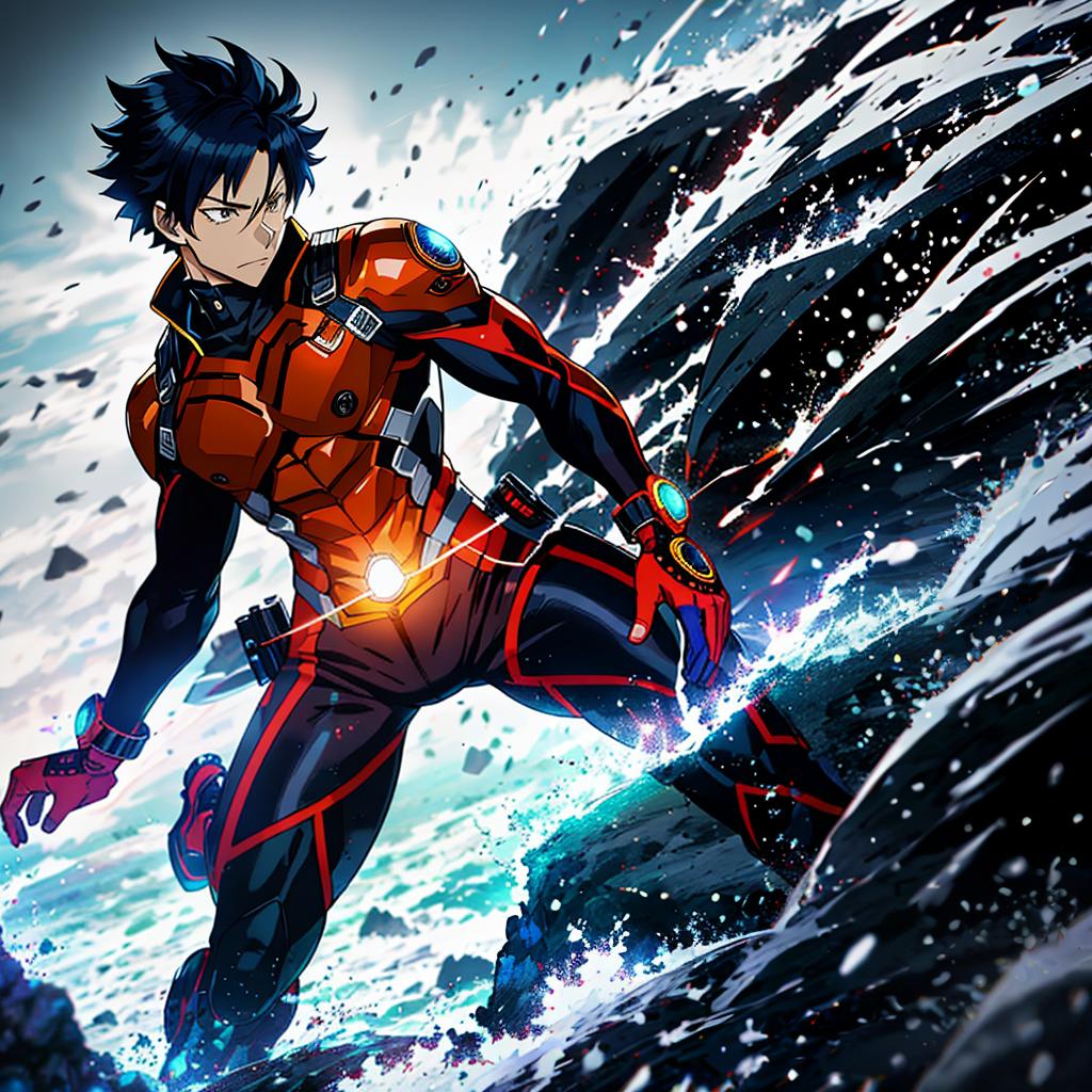  a hero with a costume and a quirk, in the vibrant and dynamic style of kohei horikoshi, with exaggerated action poses hyperrealistic, full body, detailed clothing, highly detailed, cinematic lighting, stunningly beautiful, intricate, sharp focus, f/1. 8, 85mm, (centered image composition), (professionally color graded), ((bright soft diffused light)), volumetric fog, trending on instagram, trending on tumblr, HDR 4K, 8K