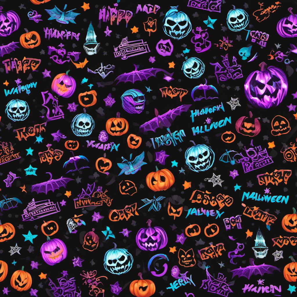  generate me a neon halloween themed picture which includes the word odyssey with no people in it, profile image style