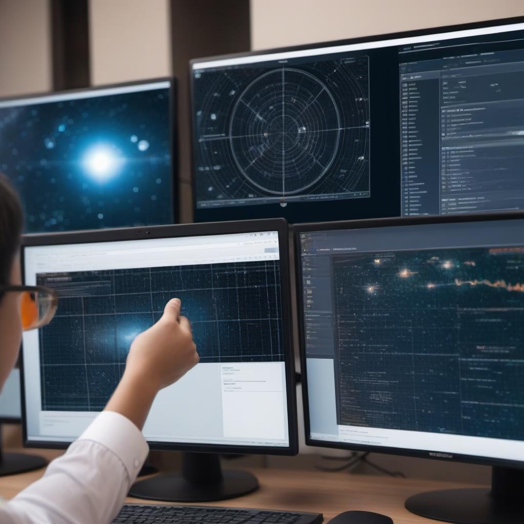  There are several windows on the monitor and one person's face in each window. and the student sitting in front of the computer is saying something. Astrology lesson online.