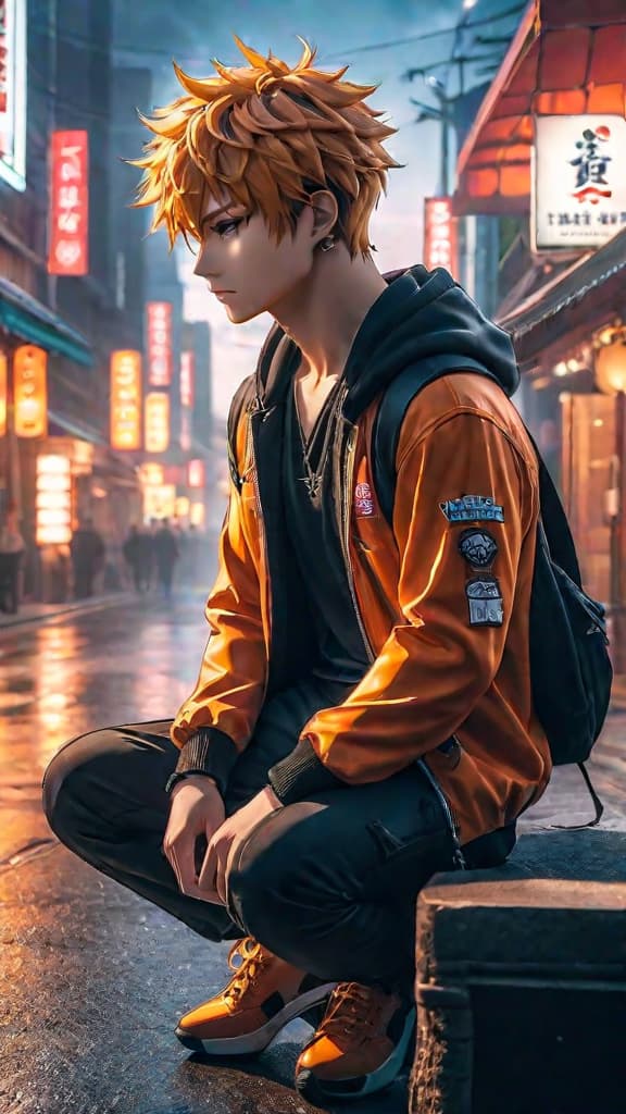  an anime image of mikey from tokyo revengers contemplating his dual nature's true reason. hyperrealistic, full body, detailed clothing, highly detailed, cinematic lighting, stunningly beautiful, intricate, sharp focus, f/1. 8, 85mm, (centered image composition), (professionally color graded), ((bright soft diffused light)), volumetric fog, trending on instagram, trending on tumblr, HDR 4K, 8K