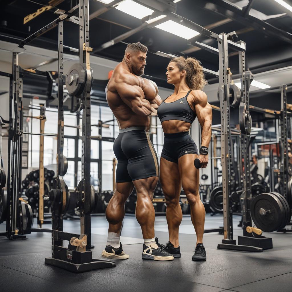  masterpiece, best quality, (Fidelity: 1.4), Best Quality, Masterpiece, Ultra High Resolution, 8k resolution, A seven foot two inch woman wearing eight inch platform heels weighs three-hundred pounds being lifted by a 6 foot tall man, the woman is very muscular and strong, in the gym, she is pretty