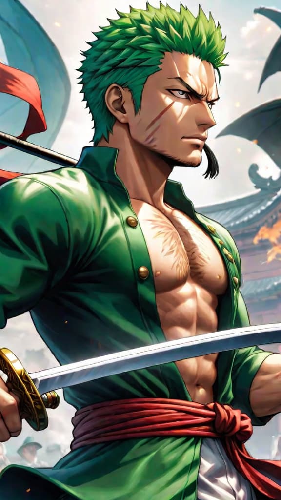  anime art of zoro's conqueror's haki clashing with ichigo's diverse powers in a fierce battle. hyperrealistic, full body, detailed clothing, highly detailed, cinematic lighting, stunningly beautiful, intricate, sharp focus, f/1. 8, 85mm, (centered image composition), (professionally color graded), ((bright soft diffused light)), volumetric fog, trending on instagram, trending on tumblr, HDR 4K, 8K