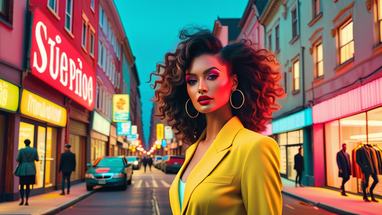  a vibrant street scene showcasing diverse individuals in 2024 fashion, blending modern silhouettes with vintage elements like flared jeans, oversized blazers, and bold prints, set against a backdrop of retro inspired architecture. hyperrealistic, full body, detailed clothing, highly detailed, cinematic lighting, stunningly beautiful, intricate, sharp focus, f/1. 8, 85mm, (centered image composition), (professionally color graded), ((bright soft diffused light)), volumetric fog, trending on instagram, trending on tumblr, HDR 4K, 8K