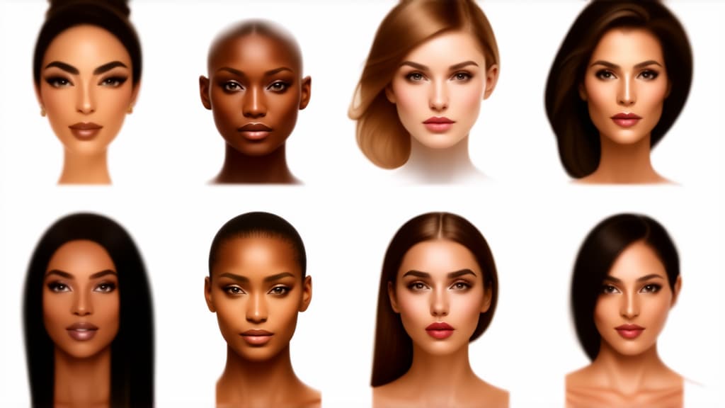  different beauty. set of different female heads on light background. different races and nationalities. ar 16:9, (natural skin texture), highly detailed face, depth of field, hyperrealism, soft light, muted colors