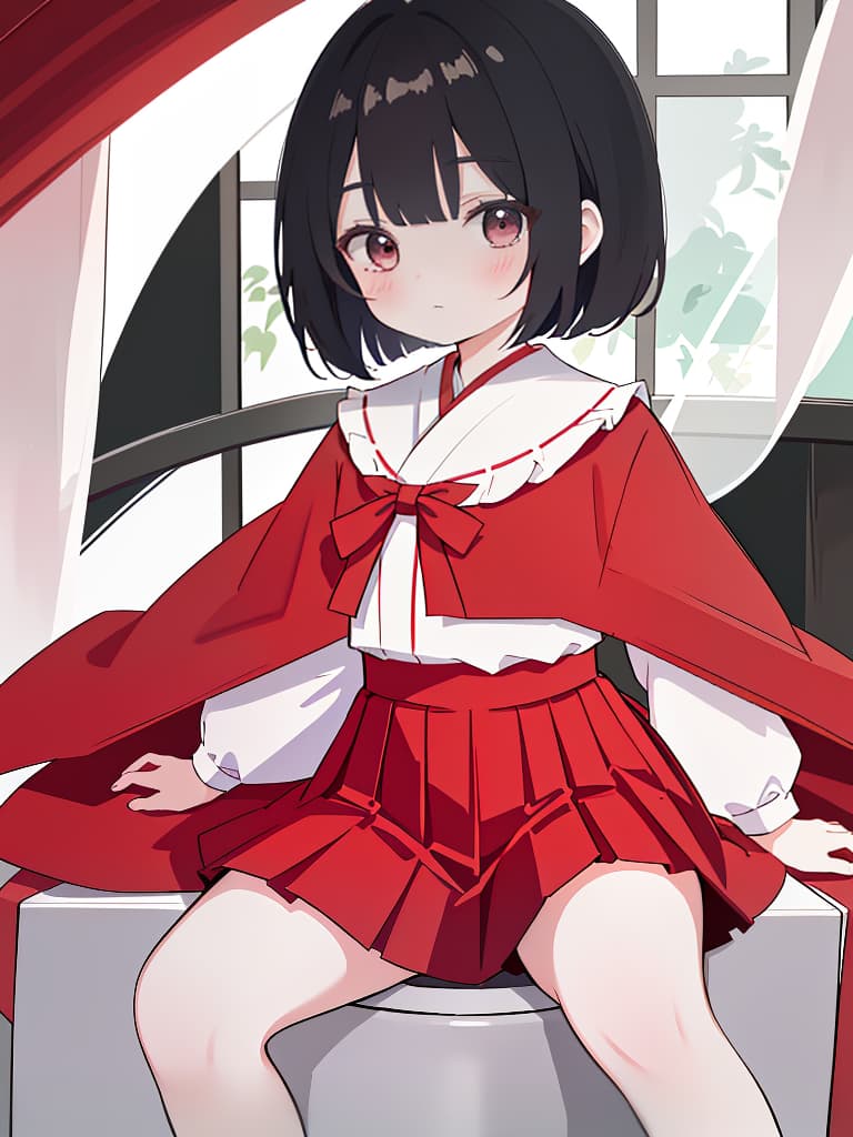  hanako san, toilet hanako, red skirt, black bob, suspicious, masterpiece, best quality,8k,ultra detailed,high resolution,an extremely delicate and beautiful,hyper detail