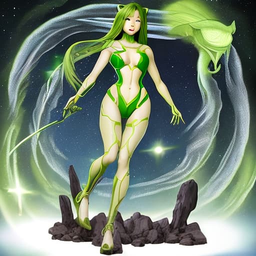  Jennie Kim as a green-skinned humanoid female from another galaxy, full body