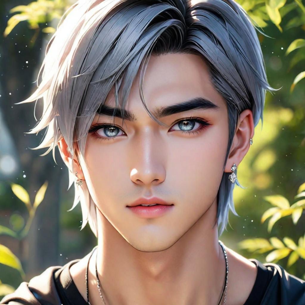  masterpiece, top quality, best quality, official art, beautiful and aesthetic anime art very beautiful asian male straight hair, white shoulder length hair, pale skin. grey eyes. eyebags. long dark lashes. diamond shaped face. sharp jawline. thin lips. low soft angled eyebrows. greek nose. tongue piercing. industrial piercing. lobe piercing. low set cheekbones. helix piercing. golden hour college boy. college background, award winning, professional, highly detailed, masterpiece