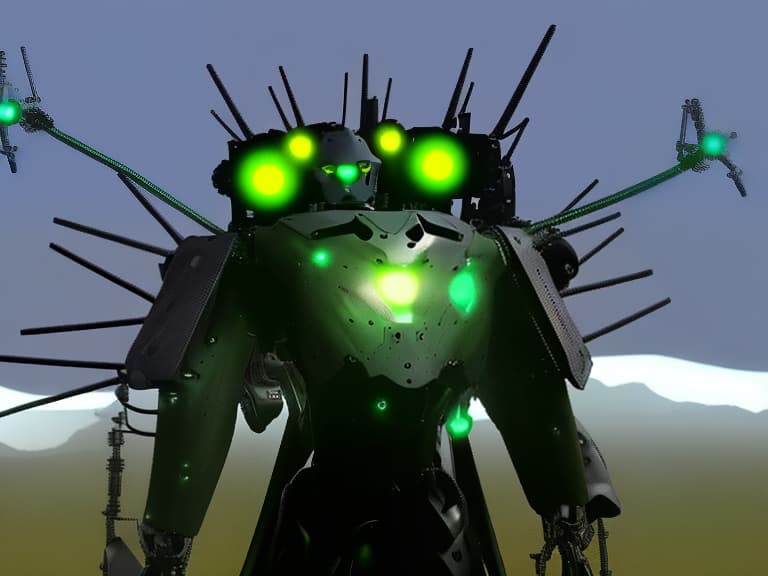  a mechanical robot is a titanium. with a router instead of a head, plus with alien technology, having a robot body, also knows the head covered with horns, and on the shoulders along with the routers there are guns, also has a core in the center of the torso. also shaped like a head with alien technology, also dressed in the armor of knights of the middle ages, futuristic technology , robots , spaceships , by vitaly bulgarov , maciej kuciara , jama jurabaev , sparth , karla ortiz