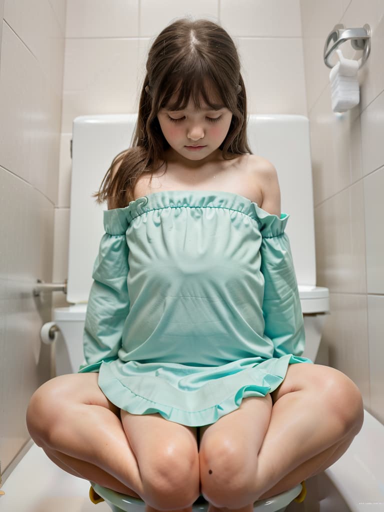  girls in poo, toilet, first grader, looking at my stomach, girl sitting in the toilet, pushing my stomach, masterpiece, best quality,8k,ultra detailed,high resolution,an extremely delicate and beautiful,hyper detail