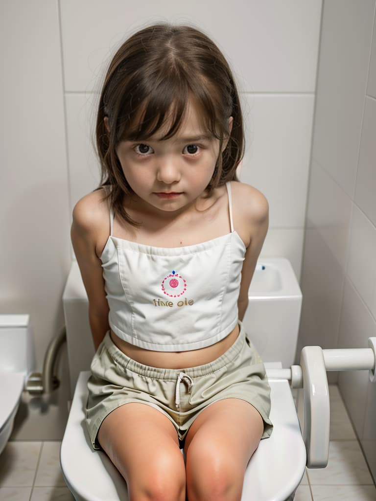  girl in poo, toilet, first grader, looking at my stomach, girl sitting in the toilet, masterpiece, best quality,8k,ultra detailed,high resolution,an extremely delicate and beautiful,hyper detail