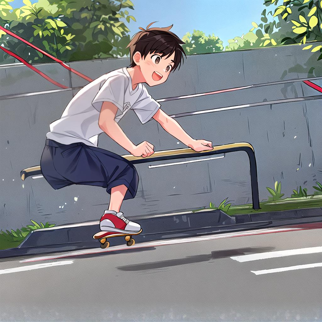  a boy skateboarding