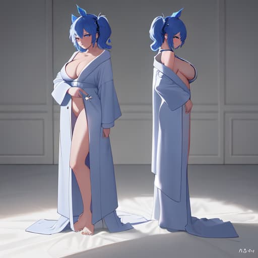  Body Features: Busty Facial Expressions: Happy Skin Tone: Dark Image Style: crisp anime Boobs: Medium Clothing:bathrobe Actions: bending over Eye Colour: Blue Age: 18 View: Back view Setting: bedroom, hentai style hyperrealistic, sexual position, full body, highly detailed, cinematic lighting, stunningly beautiful, intricate, sharp focus, f\/1. 8, 85mm, (centered image composition), (professionally color graded), ((bright soft diffused light)), volumetric fog, HDR 4K, 8K