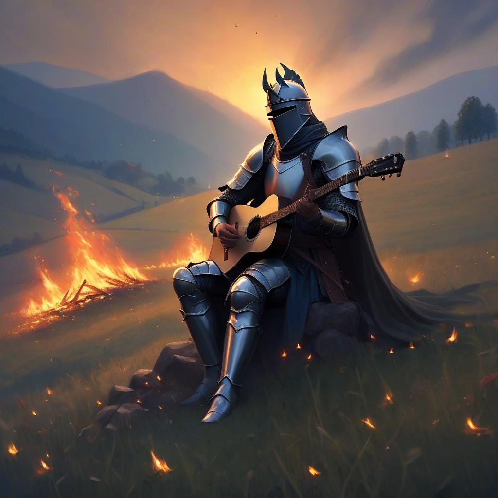  the night came down quietly. the fire smolders away knight sings with guitar a field without an edge knight the echo between the hills fairy tales are born of light it's bright