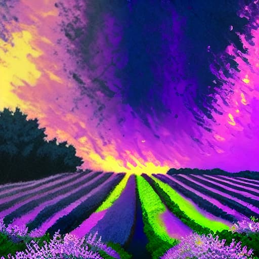  Violet flames scorching upwards through a grape vineyard expelling lavender smoke that gently faded to a shimmering off white while purple rain falls in stunning realism