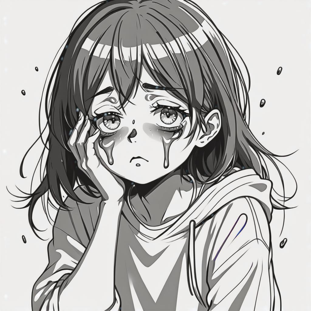  line art drawing crying girl, same nightmare. anime style . professional, sleek, modern, minimalist, graphic, line art, vector graphics