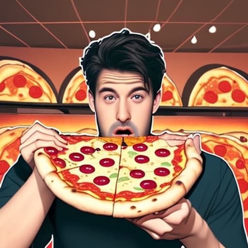  Man holding a pizza while looking at it being shocked