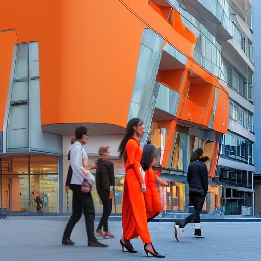 dvarchmodern the city of the future people in headphones in orange clothes