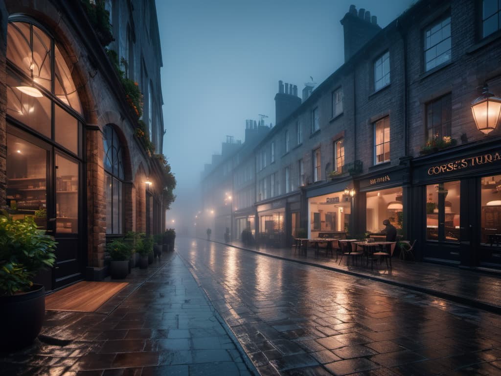  a realistic image of a vibrant cafe with multiple people including someone being served a coffee. outside is a rainy day on a cobbled street. 8k, hdr. hyperrealistic, full body, detailed clothing, highly detailed, cinematic lighting, stunningly beautiful, intricate, sharp focus, f/1. 8, 85mm, (centered image composition), (professionally color graded), ((bright soft diffused light)), volumetric fog, trending on instagram, trending on tumblr, HDR 4K, 8K