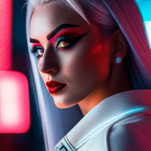  ultra realistic close up portrait ((beautiful pale cyberpunk female with heavy black eyeliner)), blue eyes, shaved side haircut, hyper detail, cinematic lighting, magic neon, dark red city, canon eos r3, nikon, f/1.4, iso 200, 1/160s, 8k, raw, unedited, symmetrical balance, in frame, 8k hyperrealistic, full body, detailed clothing, highly detailed, cinematic lighting, stunningly beautiful, intricate, sharp focus, f/1. 8, 85mm, (centered image composition), (professionally color graded), ((bright soft diffused light)), volumetric fog, trending on instagram, trending on tumblr, HDR 4K, 8K