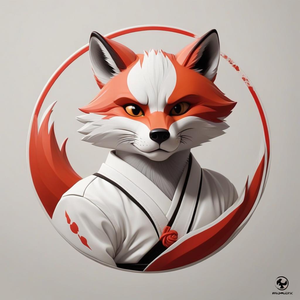  i want to create an emblem for a karate club! (1) it shall be round (2) the emblem shall show the fox sideways (in profile ) (3) the background shall be white (4) the fox shall be red in colour (5) black, white and red shall be present (6) the fox must be alone and within the circle