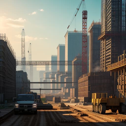  a construction site for water supply and sewage systems (construction:1.3), featuring workers installing pipes amidst heavy machinery and tools, set against a clear blue sky and surrounding greenery, in a realistic digital painting style (digital:1.4), showcasing vibrant earth tones and natural lighting to convey an industrious atmosphere, highly detailed, 4k resolution, emphasizing teamwork and engineering (teamwork:1.2), negative prompt: urban decay, pollution, night scene. soviet poster style hyperrealistic, full body, detailed clothing, highly detailed, cinematic lighting, stunningly beautiful, intricate, sharp focus, f/1. 8, 85mm, (centered image composition), (professionally color graded), ((bright soft diffused light)), volumetric fog, trending on instagram, trending on tumblr, HDR 4K, 8K