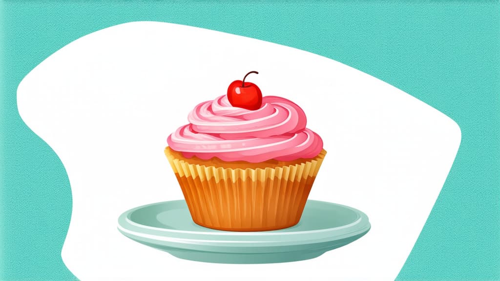  flat illustration, flaticon, (illustration:1.15), cupcake on white background ar 16:9, [cory loftis, strobist, pascal campion :: 0.2]