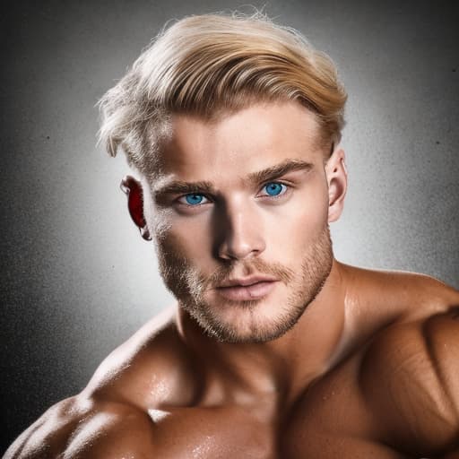 portrait+ style Swedish LGBT queer bodybuilder blonde hunk dude face