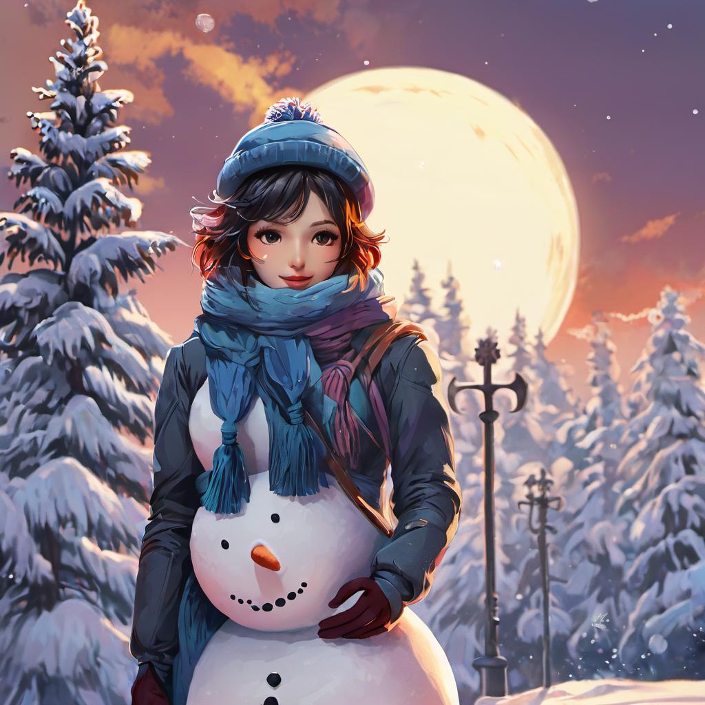  snowman, sick, stomach pain, to be used as a fantasy football logo, anime artwork, anime style, key visual, vibrant, studio anime, highly detailed