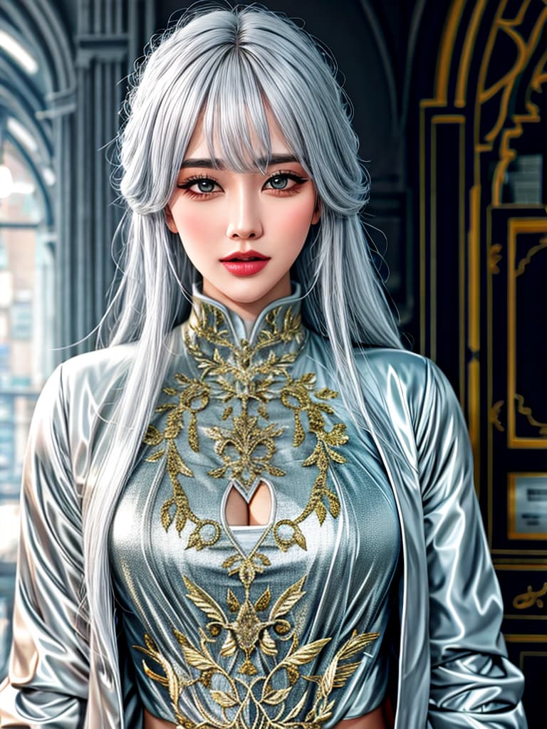  silver eyes, platinum gold hair, slytherin hyperrealistic, full body, detailed clothing, highly detailed, cinematic lighting, stunningly beautiful, intricate, sharp focus, f/1. 8, 85mm, (centered image composition), (professionally color graded), ((bright soft diffused light)), volumetric fog, trending on instagram, trending on tumblr, HDR 4K, 8K