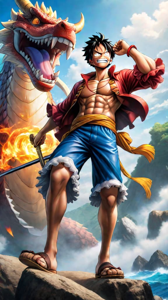  anime art of luffy, garp, dragon, and sabo hinting at world changing connections in one piece. hyperrealistic, full body, detailed clothing, highly detailed, cinematic lighting, stunningly beautiful, intricate, sharp focus, f/1. 8, 85mm, (centered image composition), (professionally color graded), ((bright soft diffused light)), volumetric fog, trending on instagram, trending on tumblr, HDR 4K, 8K