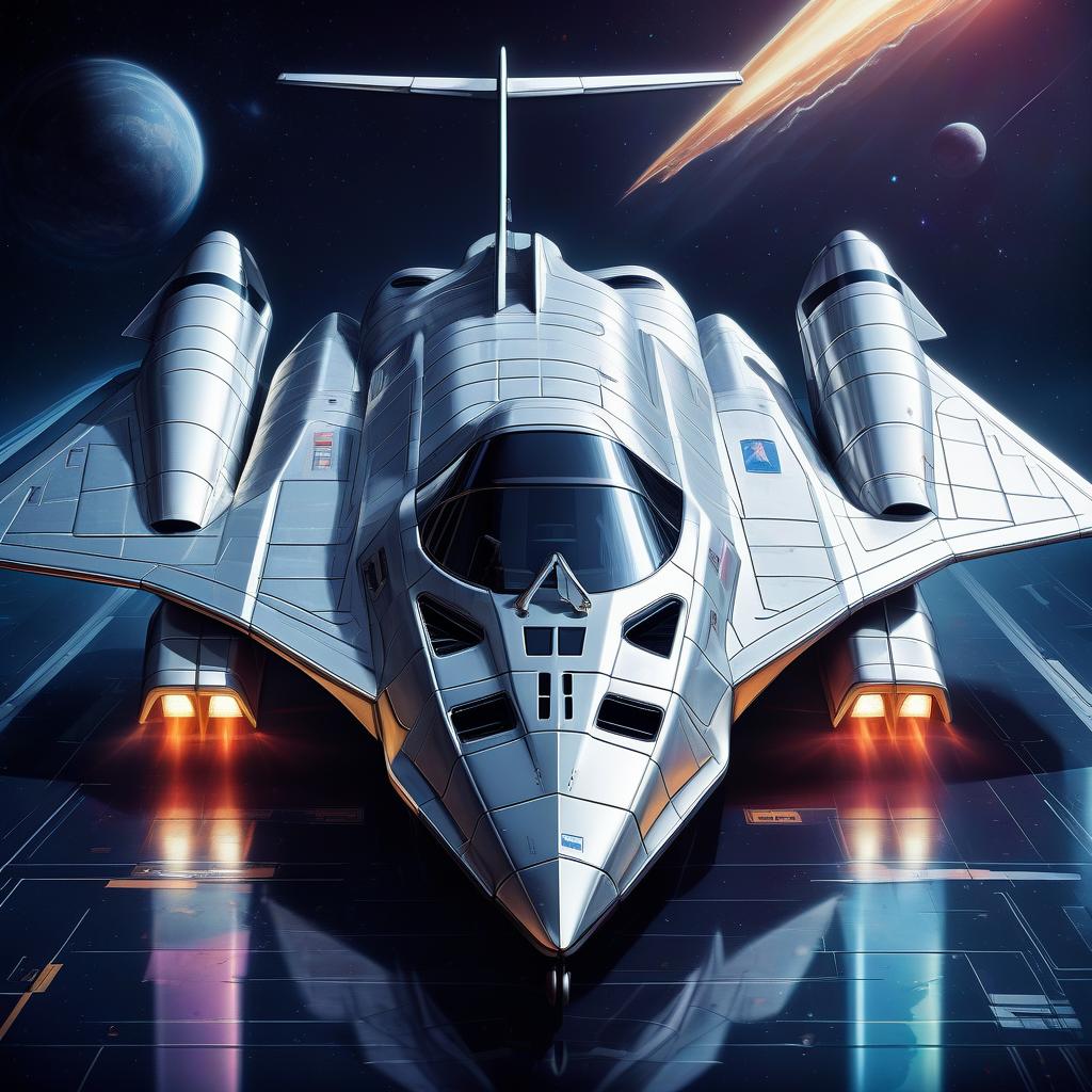  retro game art the space shuttle looks like a lamborghini countach, silver color, in the styles of futurism, dieselpunk and steampunk. . 16 bit, vibrant colors, pixelated, nostalgic, charming, fun